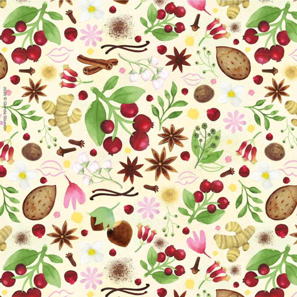 pattern design per food packaging Glenda Sburelin watercolor
